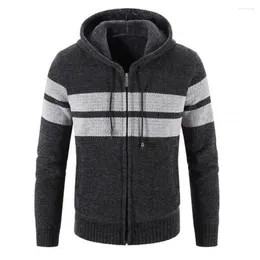 Men's Sweaters Winter Cardigan Men Fashion Striped Hooded Sweater Jackets Casual Mens Thick Warm Knitting Sweatercoat Clothing