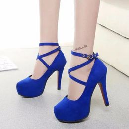 12CM High Heel 2024 Round Toe Platform Womens Pumps Buckle Strap Sexy Stiletto Women Shoes Zapatos De Mujer y240301