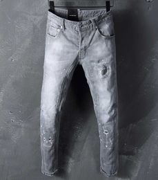 DSQ slim grey Mens Jeans DSQ2 BIKER JEANS Classic Hip Hop Rock Moto Design Distressed Denim Biker skinny DSQ2 Jeans 111