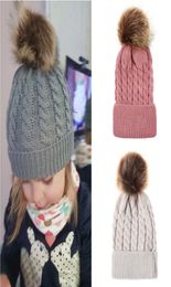 Baby Crochet Caps Kids Fur Ball ed Knitted Hats Imitation Braid Hairball Wool Cap Children Winter warm Hat 9 Colours Accessori9696674