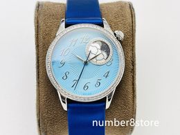 8005F Moon Phase Diamond 37mm Ladies Watch 1088L Automatic Classic Blue Womens Watches Sapphire Crystal Luxury Wristwatch Water Resistant