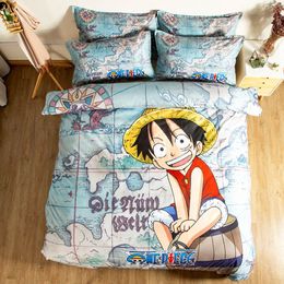 NEW 100% polyester Cotton One Piece Anime Bedroom full queen king size cartoon Bedding Sets Boys Kids duvet cover Set pillowcase T2531