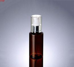 100ML 300 pcs Lot Brown PLASTIC LOTION PUMP SERUM BOTTLES Amber Bottle with bright silver lotion pumpgood qty9071755