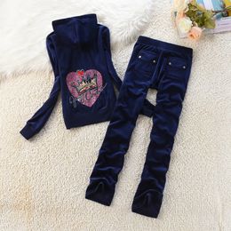 2024 Spring and Autumn Velvet Sportswear Juicy Casual Tracksuit Set Women's Long Sleeve Sweatshirt and Wide Leg Pants Two Piece Set