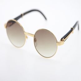 Whole Black Buffalo horn Sunglasses 51551348 18K Sunglasses Unisex Fashion C Decoration gold frame glasses Size55mm round Eye3021