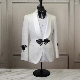 Men's Suits One Pc Floral Blazer For Men Slim Fit White Suit Jacket Shawl Lapel Custom Made Wedding Coat Male Fashion Costume 2024
