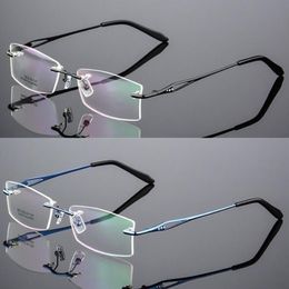 Fashion Sunglasses Frames Luxury Diamond Putted Rimless Eyeglass Myopia Rx Able Memory Titanium Glasses Spectacles175S