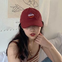 New wine red hat embroidered duckbill cap ins niche trendy brand womens summer shark breathable soft top baseball cap