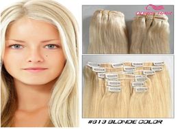 Blonde clip in human hair extension high quality 100g Brazilian indian remy human hair silk straight clip on human hair DHL7961661