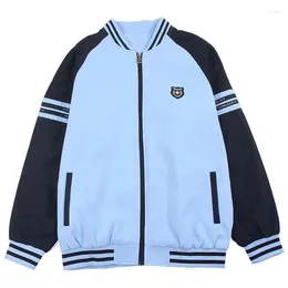 Women's Jackets Patchwork Baseball Jacket Women Fashion Nanning School Uniform Side Stripe Harajuku Blue Zipper Long Sleeve Coat Men