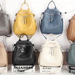 School Bags Soft Genuine Cow Leather Cowhide Backpack Fashion Ladies Multi Functional Zipper Shoulder Bag Handbag