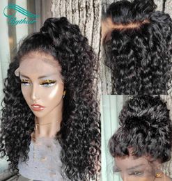 Bythair 13x6 HD Transparent Lace Front Human Hair Wigs Brazilian Long Curly Wig With Baby Hairs Pre Plucked Hairline Natural Black6189566