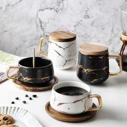Luxury Nordic Marble Ceramic Condensed Coffee Mugs Cafe breakfast Milk Cups Saucer Suit with Dish Spoon Set Ins1851