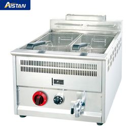 GF73A Stainless Steel Gas Deep Fryer 15L Large Capacity Countertop Kitchen Frying Machine with Basket & Lid, Drain System