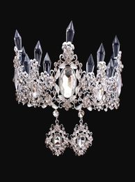 Luxury Crystals Baroque Wedding Crowns With Earrings Silver Beaded Bridal Tiaras Rhinestone Head Pieces Cheap Hair Accessories Pag8108942