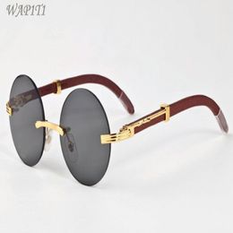 wood sunglasses for mens women new fashion buffalo horn glasses rimless round clear lenses wood frame sun glasses307W