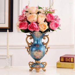 Vases European Lagre Resin Vase Artificial Flower Set Decor Home Livingroom Table Furnishings Decoration Crafts Office Figurines Art