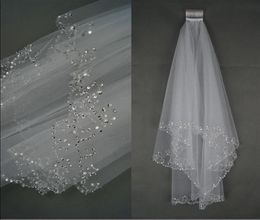 Wedding Veils Wedding Bridal Veil 2Layer Handmade Beaded Crescent edge Bridal Accessories Veil White and Ivory Colour in stock4539684