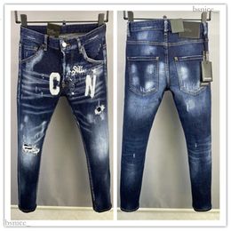 D2 DSQ ICON Fashionable Designer D2 Embroidery Pants Skinny Feet Jeans Ripped Fashion Paint Splattered Retro Blue Streetwear Dsquare Jeans 347