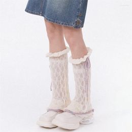 Women Socks Y2k Bow Leg Warmers Stacked Cute Knit Warmer Tie-Up Hollow-Out Soft Boots Shoes Cuffs Covers E-Girl Sock