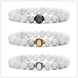 Strand 10pcs Copper Baseball White Howlite Stone Beads Bracelet Buddha Sport Energy Reki Yoga Jewelry2589