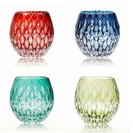 Japanese Style Edo Kiriko Crystal Wine Glass Hand Engraving Kaleidoscope raindrop Whiskey Tumbler Collection Level Cups2415