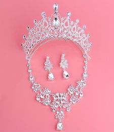 Twinkling Baroque Bridal Crown Necklace Earrings Set Tiaras Floral Bridal Jewelry Accessories Wedding Party Sets S0067803623