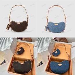 2024 Designer Shoulder Bag Women Blue Denim Handbag Croissant MM 2pc Crossbody with Mini zipped purse Coin Bag M46856 M46828