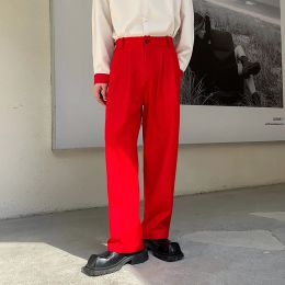 Pants Red Suit Pants Men Fashion Social Mens Dress Pants Korean Loose Straight Wide Leg Pants Mens Oversized Formal Trousers MXL