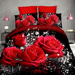 40 Cotton 3D Rose Bedding Sets High Quality Soft Duvet Cover Bedsheet Pillowcase Reactive Printed Bedclothes Queen Bed Linen289C