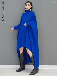 Casual Dresses SHENGPAIAE Pleated Long Sleeve Turtleneck Irregular Dress Wool Sweater Loose Robe Women 2024 Female 5Q694