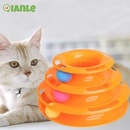 Cat Toy Tower Three-Layer Round Cat Turntable with Three Balls Cat Intelligence Amusement Triple Teaser Puzzle Track Toy Juguete 240229