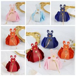 Shopping Bags Large Capacity Velvet Drawstring Bag PU Leather Storage Festive Sugar Korean Style Year Cartoon Ear Handbag