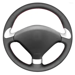 Steering Wheel Covers Black Genuine Leather Hand-Stitched Car Cover For 307 CC 2004-2009 SW 407