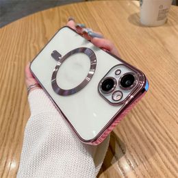 2024 Newest Clear Magsafe Magnetic Cases Soft TPU Silicone Shockproof Cover With Camera Lens Film Protector for iPhone 15 14 13 12 11 Pro Max iPhone 15 15Pro 15Plus