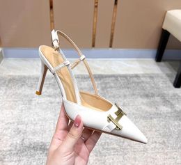 High Women Summer Heels Sandals Designer Shoes Metal Buckle Genuine Leather Wedding Evening Party Prom Dress Shoes Fashi 9195