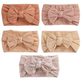 5Pcs Lot Cable Bow Baby Headband Soft Elastic Print Nylon Headbands Set Turban born For Children Hair Accessories W220316299l