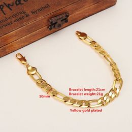 Mens 24 k Solid Gold GF 10mm Italian Figaro Link Chain Bracelet 8 7 Inches Jewelry255l