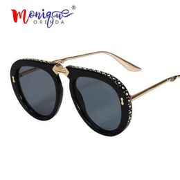 Sunglasses Vintage folding pilot sunglasses women luxury crystal brand oversize clear eyeglasses sun glasses men shades oculos de 180Y
