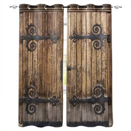 Vintage Farm Wood Door Rustic Modern Luxury Curtain Living Room Bathroom Kitchen Curtain Household Products LJ201224217Y