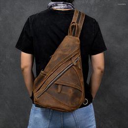 Backpack Single Shoulder Bagpack Genuine Leather Chest Bag Outdoor Riding Packs For Biker Men Male Sling Bags Cow