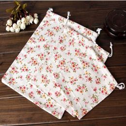 Pure Flower Printed Linen Gift Bag Sachets Travel organza Sack Jewellery Gift Pouches237w