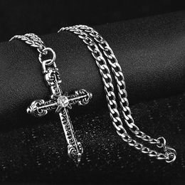Pendant Necklaces Gothic Punk Cross Necklace For Men Women Hip Hop Neck Chain Collar Stainless Steel Long Male Fashion Streetwear330C