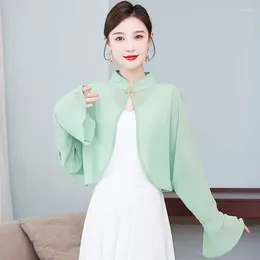 Women's Knits Womens Ladies Soft Wedding Capes Thin Jacket Wraps Chiffon Shrug Korean Long Sleeve Shawl And Evening Party Cover Up