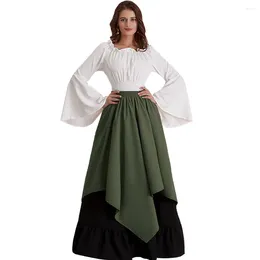 Work Dresses European American Elegant Medieval Womens Halloween Cosplay Two-Piece Set Renaissance Long-Sleeve Tops Skirts