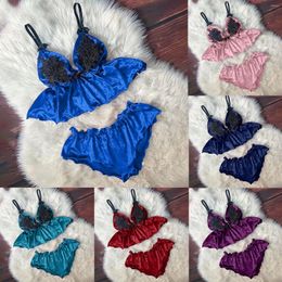 Bras Sets Women Pyjamas Set Sexy Satin Lace Sleepwear Lingerie Ladies Elastic Suspender Shorts Nightwear Suits Sleeveless Underwear Tops