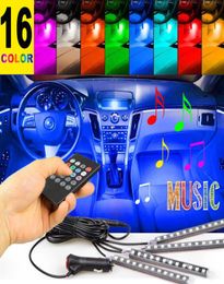 4PCS 12 LED 5050 SMD Car Interior Atmosphere Lamp Auto 12V RGB Neon Lights Strip Music Control IR Remote New7517283
