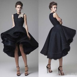 2019 Yeni Krikor Jabotian Akşam Elbise El Yapımı Çiçek Mücevher Boyun Hi Lo Prom Elbise Küçük Siyah Seksi Vestidos Festa312y