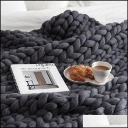 Hand Knitted Chunky Blanket Thick Yarn Weighted Wool Bky Knitting Throw Warm Winter Home Sofa Bed Throws Blankets Drop Delivery 20238O