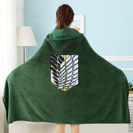 Attack on Titan Wearable Throw Blanket with Hooded for Children and Adults Scout Regiment Plush Anime Thicken Blanket In Winter 21237k